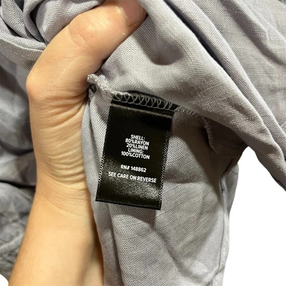 TORRID ~ Grey Peasant Top with Smocked Middle and Puff Sleeves Linen Blend - Picture 6 of 11